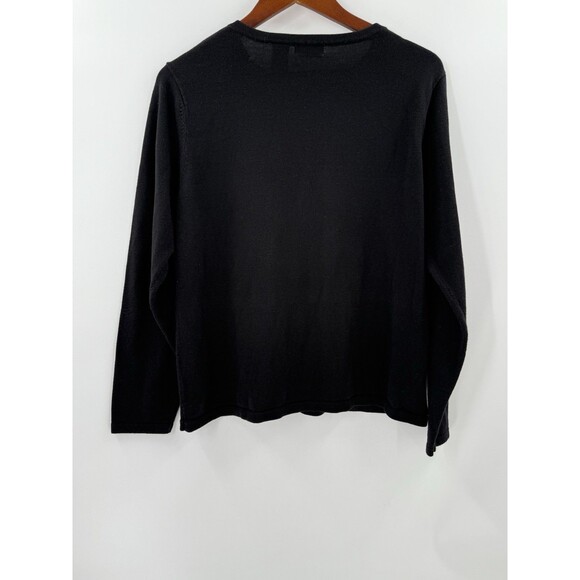 Classic Elements Holiday Poinsettia Cardigan Black Sequin Sweater Petite LARGE - Picture 4 of 14